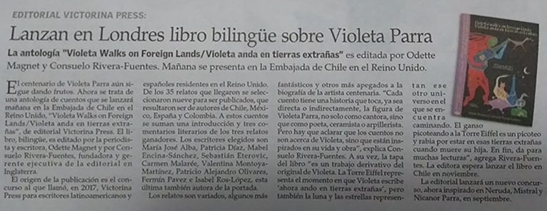 Antología literaria celebra los 100 años de Violeta Parra en Londres, Violeta Walks in Foreign Lands